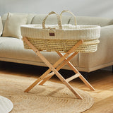 The Little Green Sheep Natural Knitted Moses Basket - Mattress + Static Stand Natural