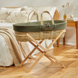 The Little Green Sheep Natural Knitted Moses Basket - Mattress + Static Stand Natural