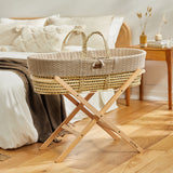 The Little Green Sheep Natural Knitted Moses Basket - Mattress + Static Stand Natural