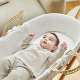The Little Green Sheep Natural Knitted Moses Basket - Mattress + Static Stand Natural