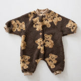 Cozy Crew Club - Bear Fleece Romper - Brown
