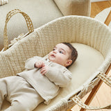 The Little Green Sheep Organic Knitted Moses Basket, Mattress & Walnut Rocking Stand Linen
