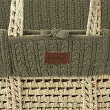 The Little Green Sheep Organic Knitted Moses Basket, Mattress & Walnut Rocking Stand Linen