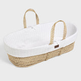 The Little Green Sheep Organic Knitted Moses Basket, Mattress & Walnut Rocking Stand Linen