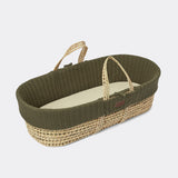 The Little Green Sheep Organic Knitted Moses Basket, Mattress & Walnut Rocking Stand Linen