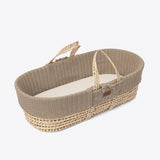 The Little Green Sheep Organic Knitted Moses Basket, Mattress & Walnut Rocking Stand Linen