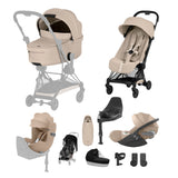 NEW CYBEX Coya Ultimate Birth and Beyond Bundle Comfort Collection - Black Frame - Coze Beige