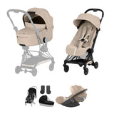 NEW CYBEX Coya Ultimate Bundle Comfort Collection - Black Frame - Coze Beige