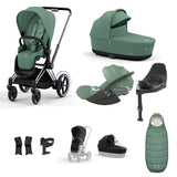 Cybex e-PRIAM 10 Piece Bundle  with Cloud T i-Size Travel System Bundle - Leaf Green