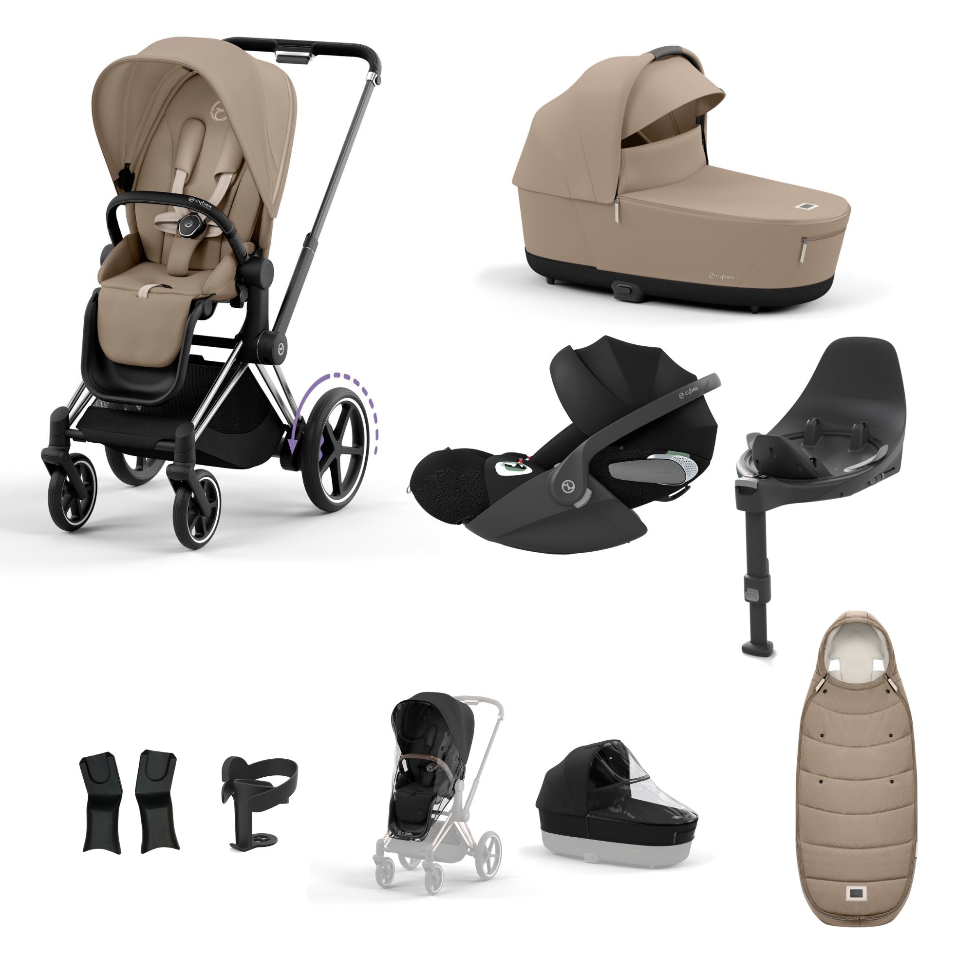 Cybex e-PRIAM 10 Piece Bundle  with Cloud T i-Size Travel System Bundle - Cozy Beige