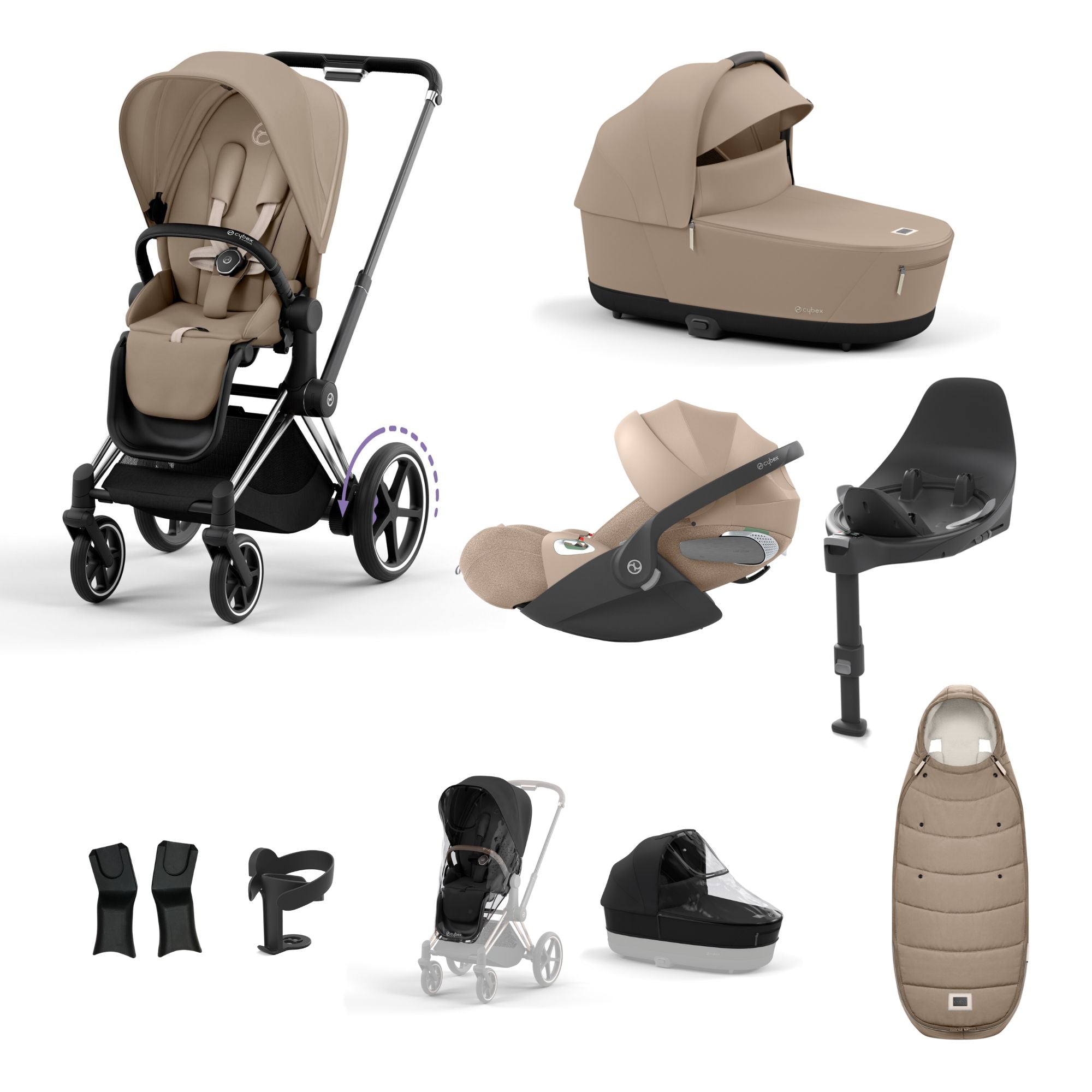 Cybex e-PRIAM 10 Piece Bundle  with Cloud T i-Size Travel System Bundle - Cozy Beige