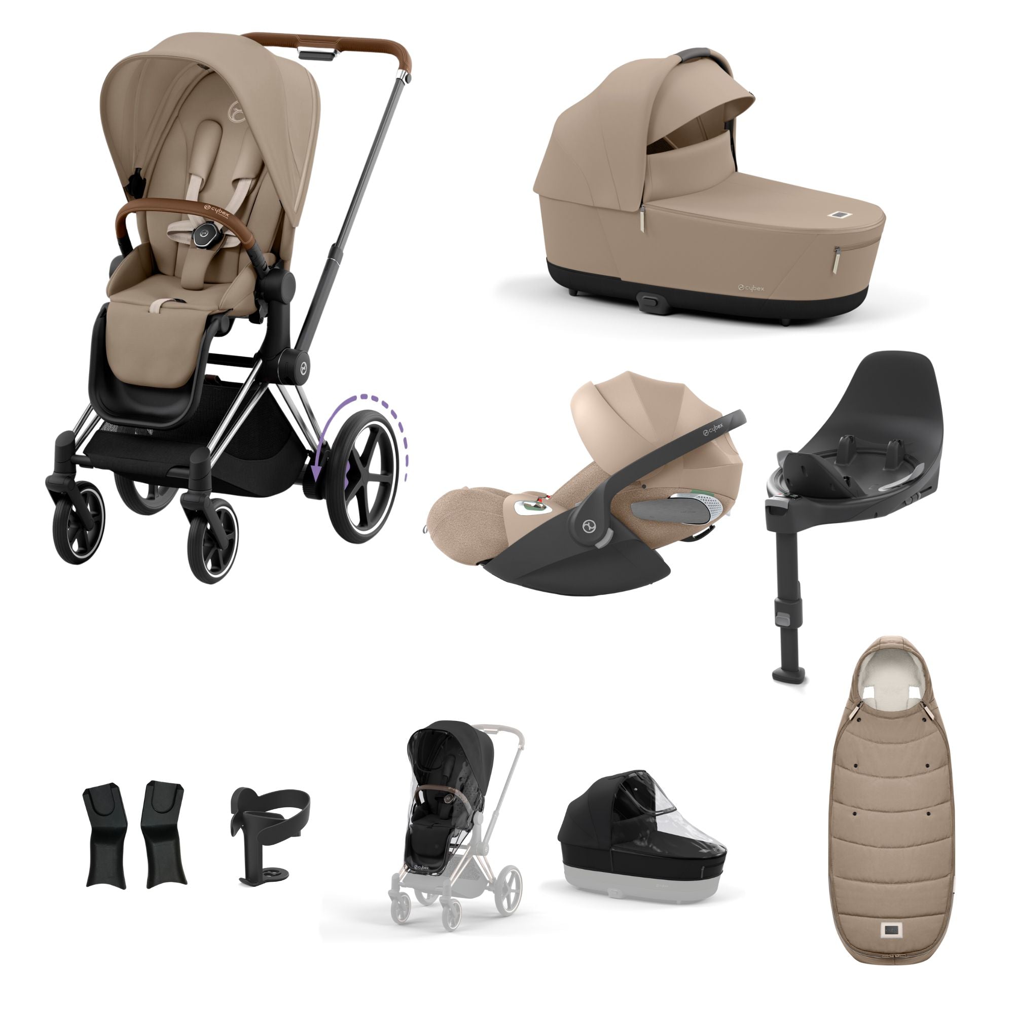 Cybex e-PRIAM 10 Piece Bundle  with Cloud T i-Size Travel System Bundle - Cozy Beige