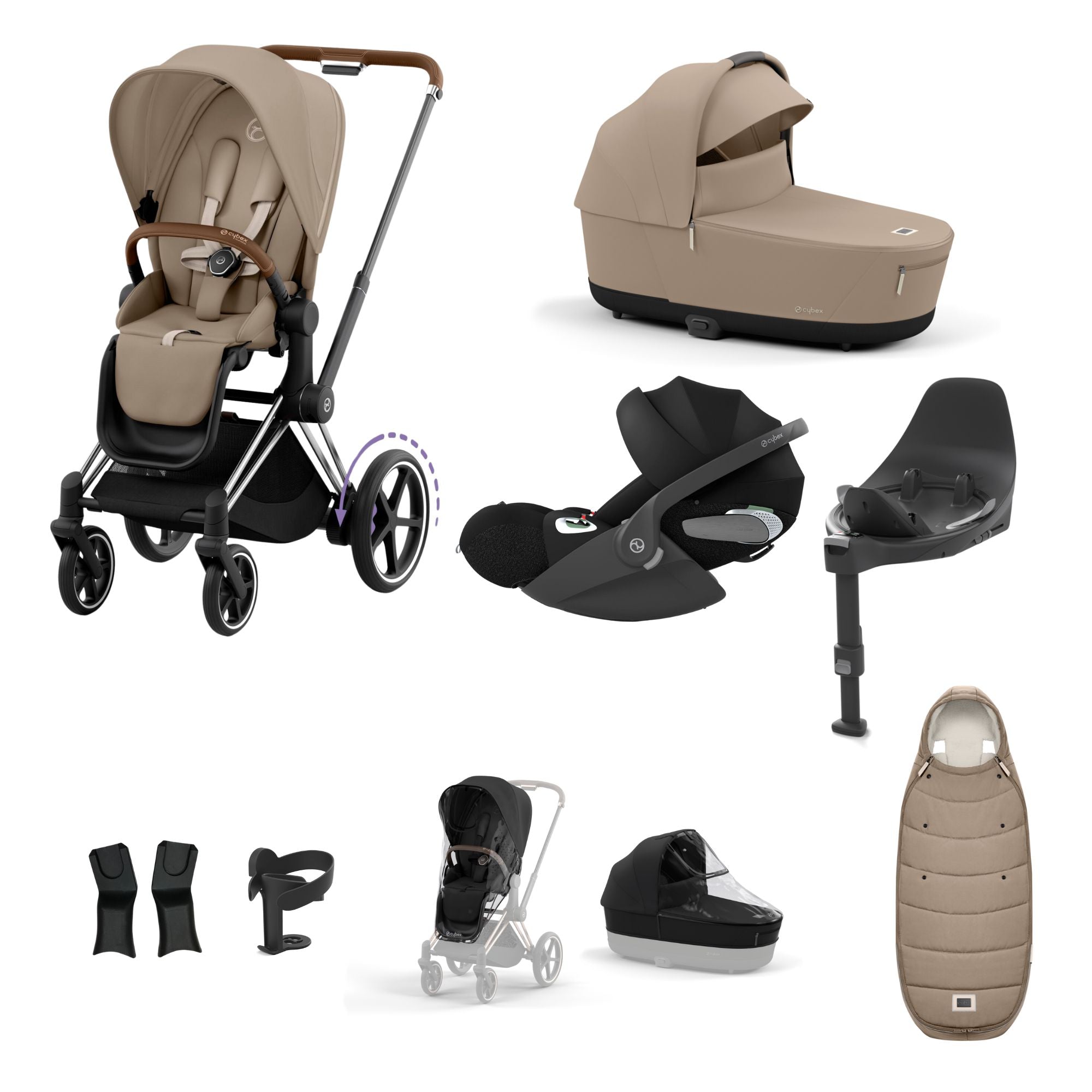 Cybex e-PRIAM 10 Piece Bundle  with Cloud T i-Size Travel System Bundle - Cozy Beige