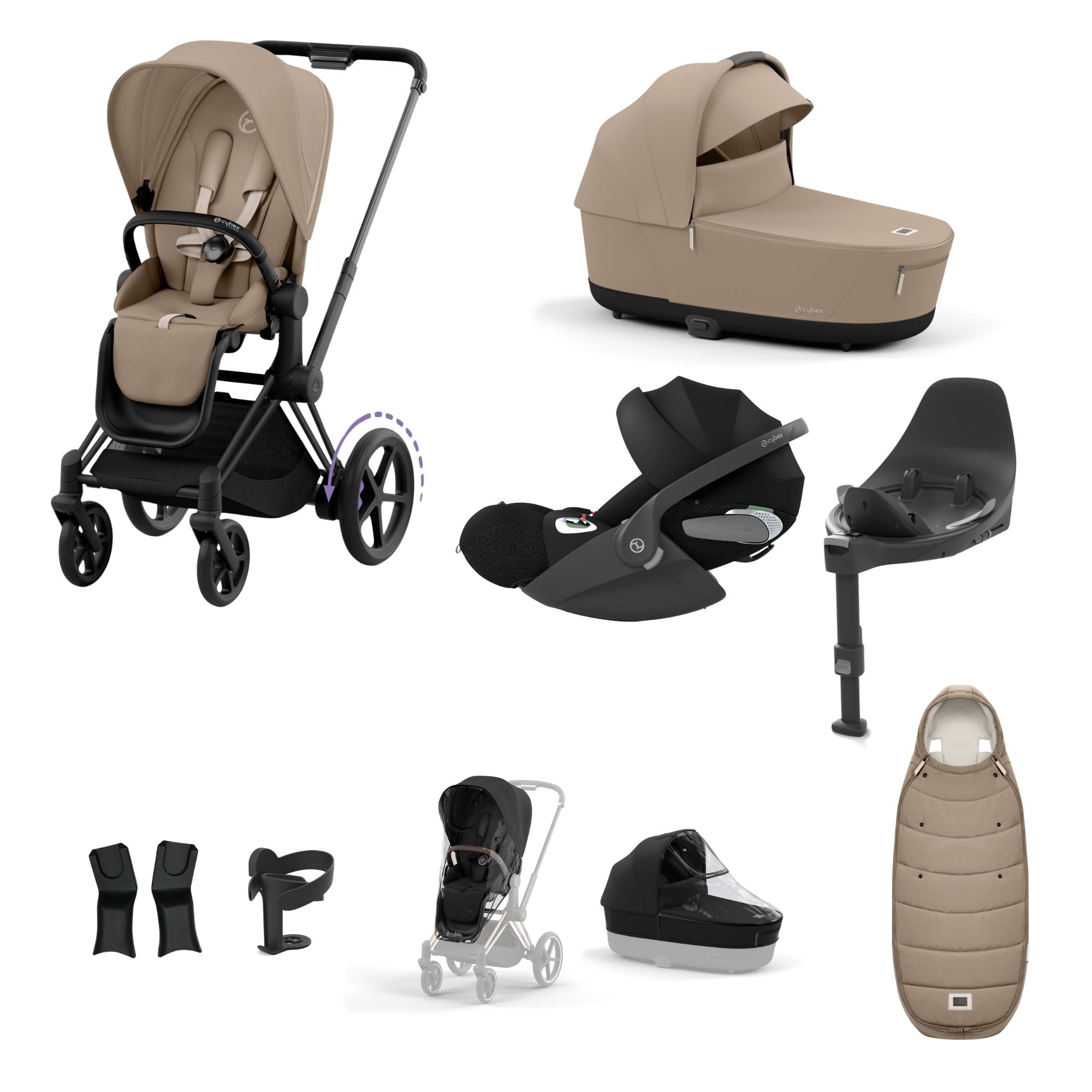 Cybex e-PRIAM 10 Piece Bundle  with Cloud T i-Size Travel System Bundle - Cozy Beige
