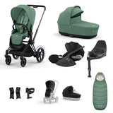 Cybex e-PRIAM 10 Piece Bundle  with Cloud T i-Size Travel System Bundle - Leaf Green