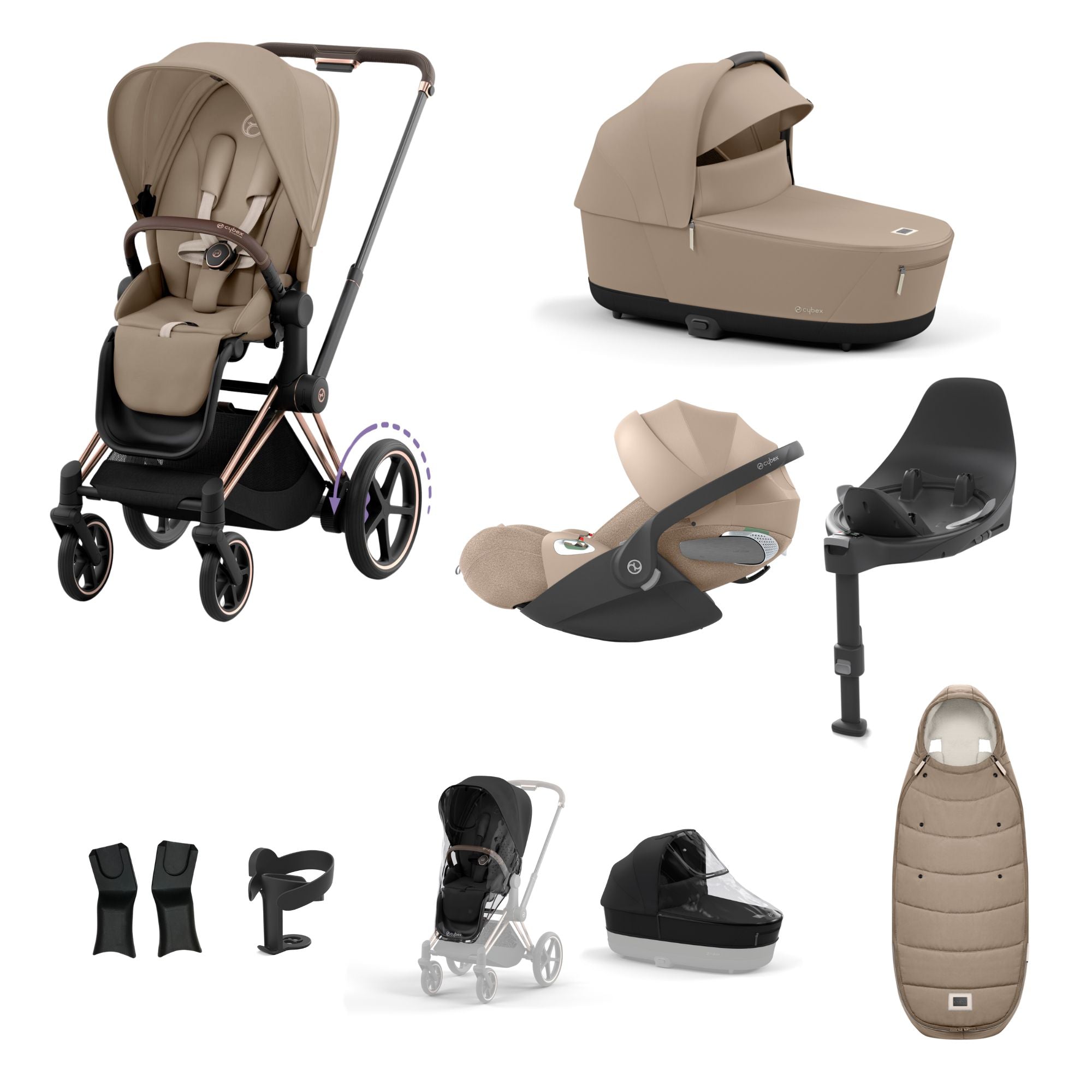 Cybex e-PRIAM 10 Piece Bundle  with Cloud T i-Size Travel System Bundle - Cozy Beige