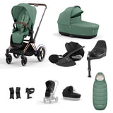 Cybex e-PRIAM 10 Piece Bundle  with Cloud T i-Size Travel System Bundle - Leaf Green