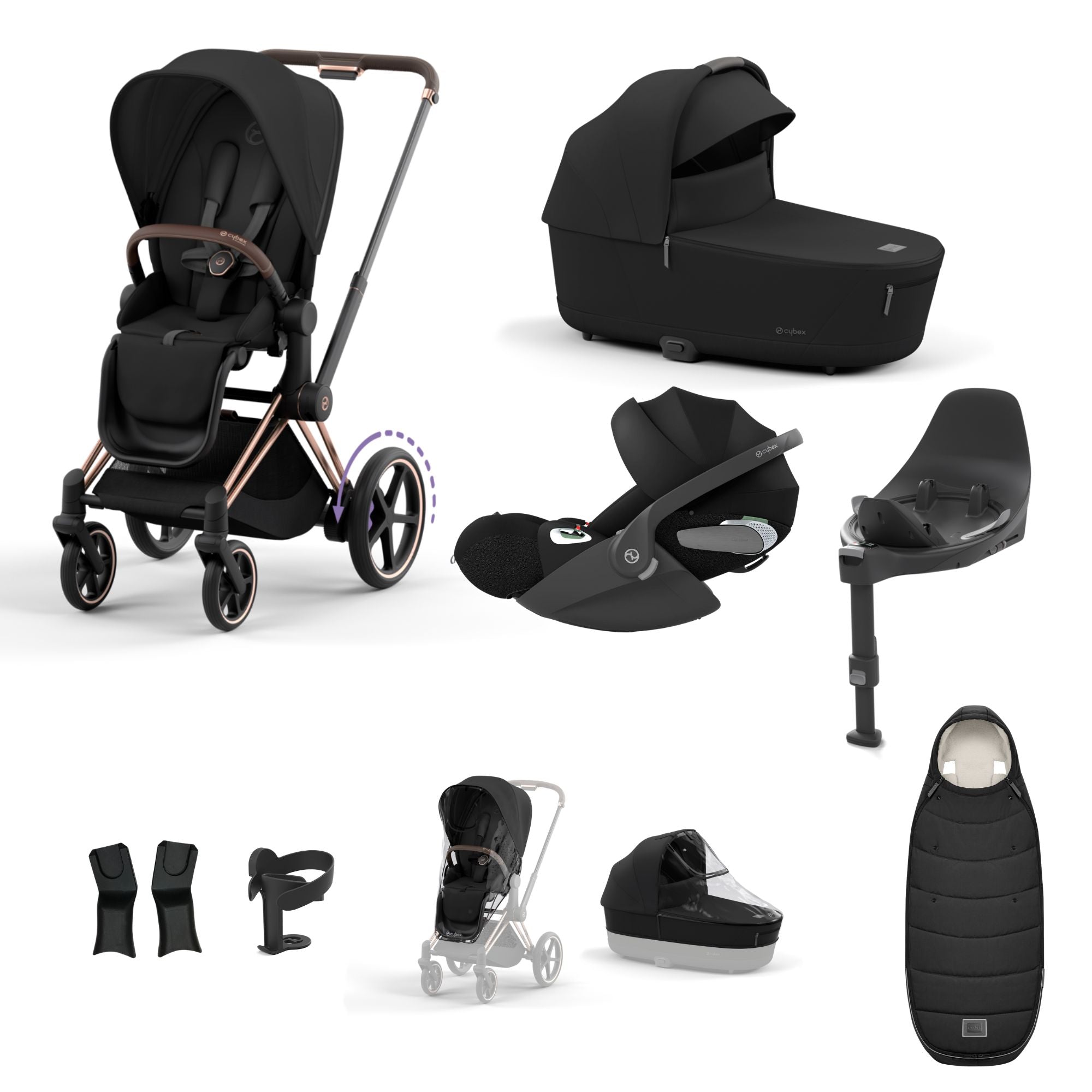 Cybex e-PRIAM 10 piece bundle with Cloud T i-Size Travel System Bundle - Sepia Black