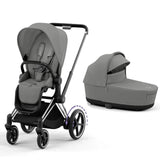 CYBEX e-Priam Pushchair with Lux Carrycot and Travel bundle - Chrome and Black Chassis