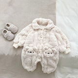 Cozy Crew Club - The Fur Bear Lining Fluffy Coat Romper - Cream Fluff