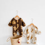 Cozy Crew Club - Bear Fleece Romper - Brown