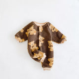 Cozy Crew Club - Bear Fleece Romper - Brown