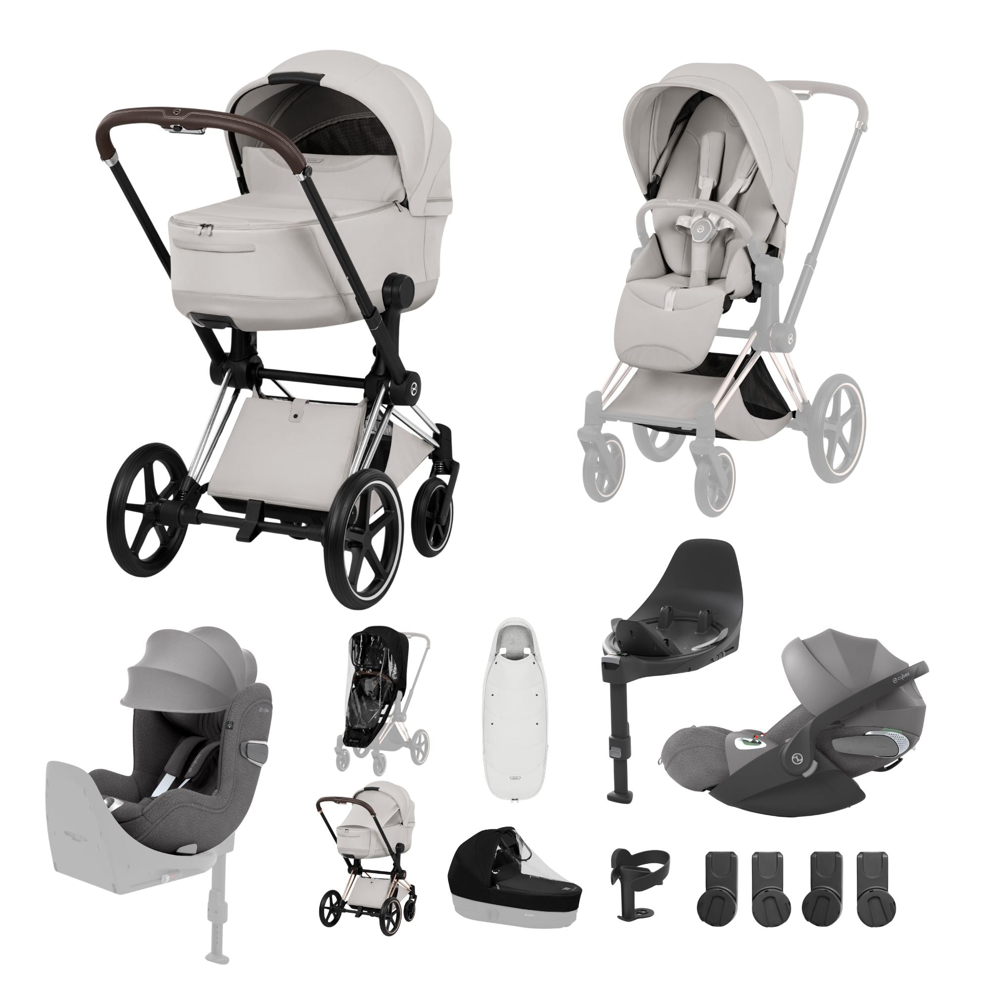 NEW CYBEX PRIAM Ultimate Birth & Beyond Bundle - Style Collection - Chrome Brown Frame