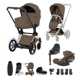 NEW CYBEX ePRIAM Ultimate Accessory Bundle - Style Collection - Rose Gold Frame Coconut Brown