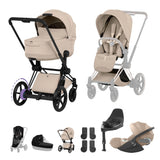 NEW CYBEX ePRIAM Ultimate Bundle - Style Collection - Matt Black Frame Sepia Cozy Beige