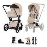 NEW CYBEX ePRIAM Pushchair & Fold Cot Bundle - Style Collection - Matt Black Cozy Beige