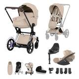 NEW CYBEX ePRIAM Ultimate Accessory Bundle - Style Collection - Chrome Brown Frame Cozy Beige (Copy)
