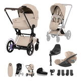 NEW CYBEX ePRIAM Ultimate Accessory Bundle - Style Collection - Rose Gold Frame Cozy Beige