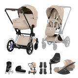 NEW CYBEX ePRIAM Ultimate Bundle - Style Collection - Chrome Brown Frame Cozy Beige