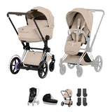 NEW CYBEX ePRIAM Pushchair & Fold Cot Bundle - Style Collection - Chrome Brown Cozy Beige