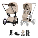NEW CYBEX ePRIAM Pushchair & Fold Cot Bundle - Style Collection - Rose Gold Cozy Beige
