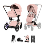 NEW CYBEX ePRIAM Pushchair & Fold Cot Bundle - Style Collection - Rose Gold Peach Pink