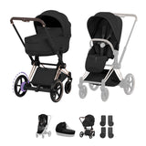 NEW CYBEX ePRIAM Pushchair & Fold Cot Bundle - Style Collection - Rose Gold Sepia Black