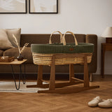 The Little Green Sheep Organic Knitted Moses Basket, Mattress & Walnut Rocking Stand Linen