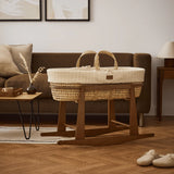 The Little Green Sheep Organic Knitted Moses Basket, Mattress & Walnut Rocking Stand Linen