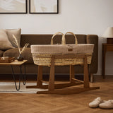 The Little Green Sheep Organic Knitted Moses Basket, Mattress & Walnut Rocking Stand Linen