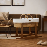 The Little Green Sheep Organic Knitted Moses Basket, Mattress & Walnut Rocking Stand Linen
