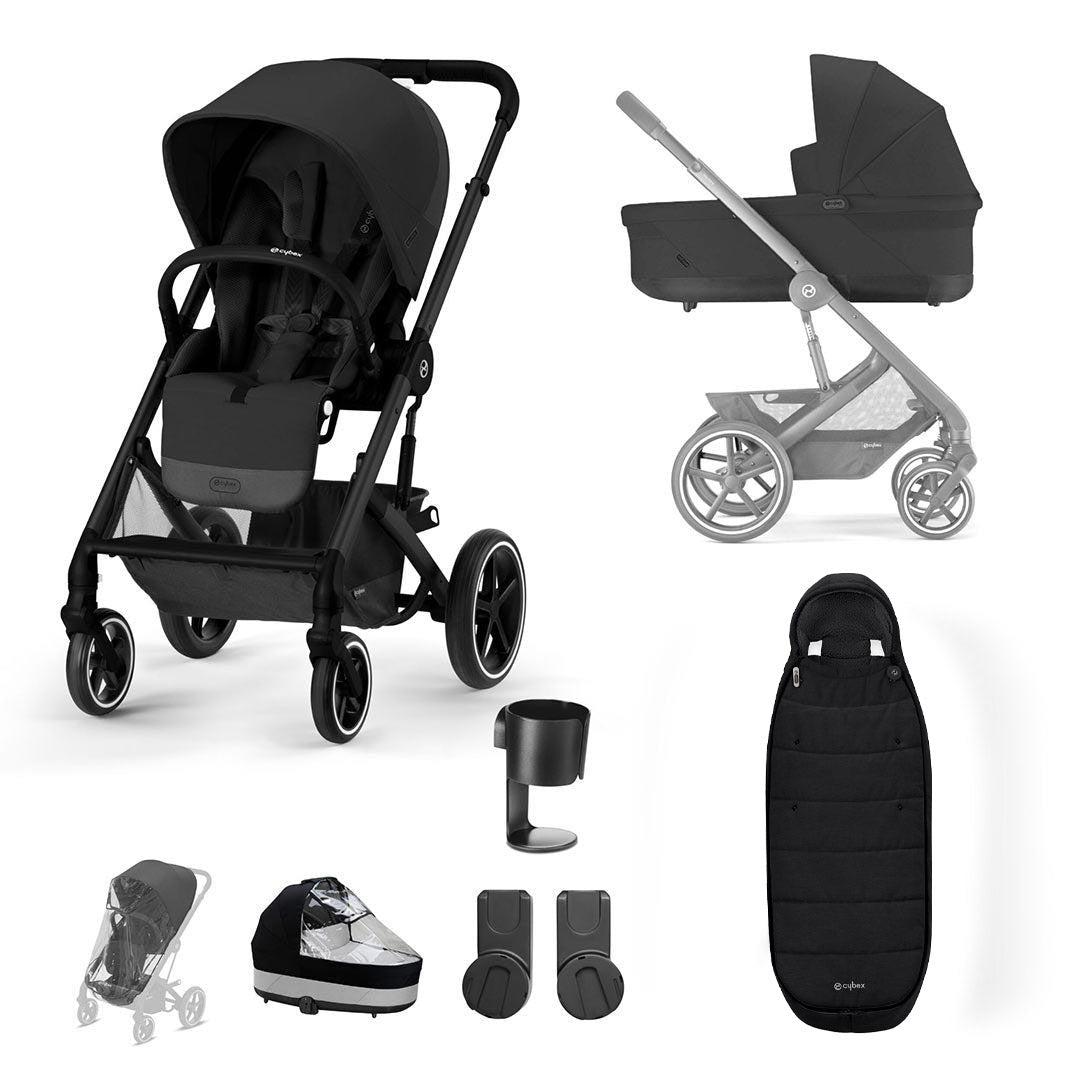 CYBEX Balios S Lux Essential Bundle - Moon Black-Stroller Bundles-Moon Black-Gold Footmuff- Natural Baby Shower