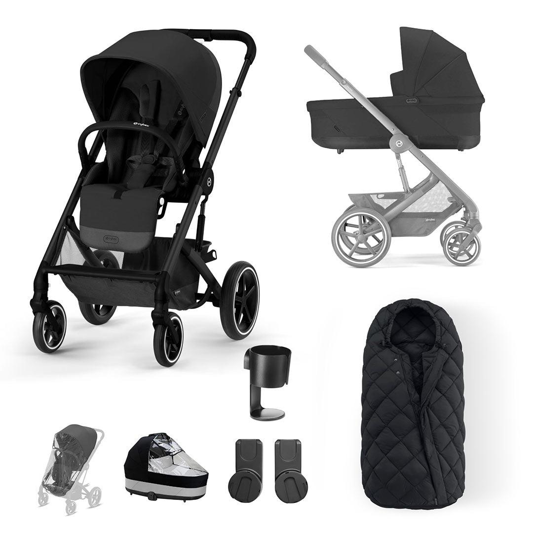CYBEX Balios S Lux Essential Bundle - Moon Black-Stroller Bundles-Moon Black-SNOGGA Footmuff- Natural Baby Shower
