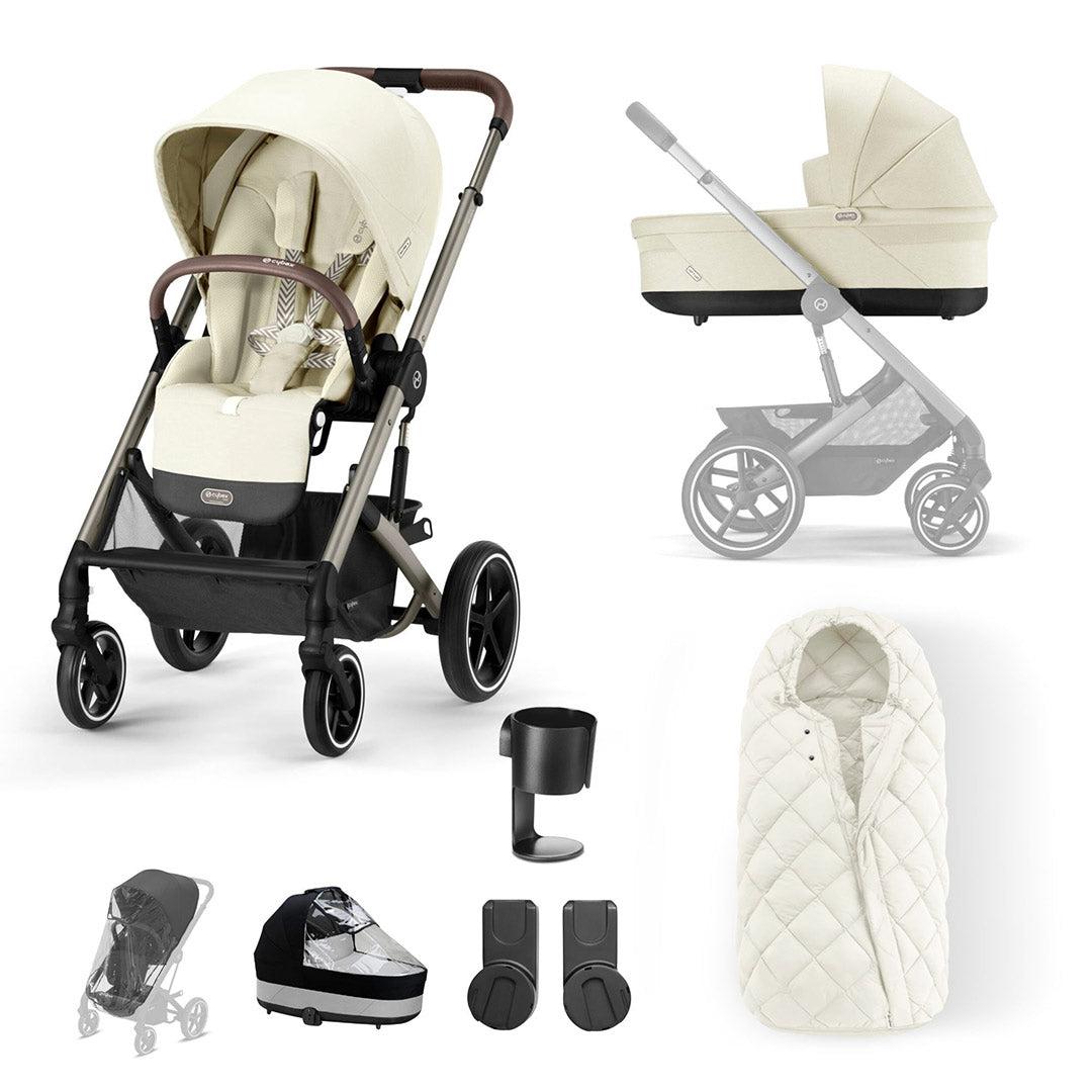 CYBEX Balios S Lux Essential Bundle - Seashell Beige-Stroller Bundles-Seashell Beige-SNOGGA Footmuff- Natural Baby Shower