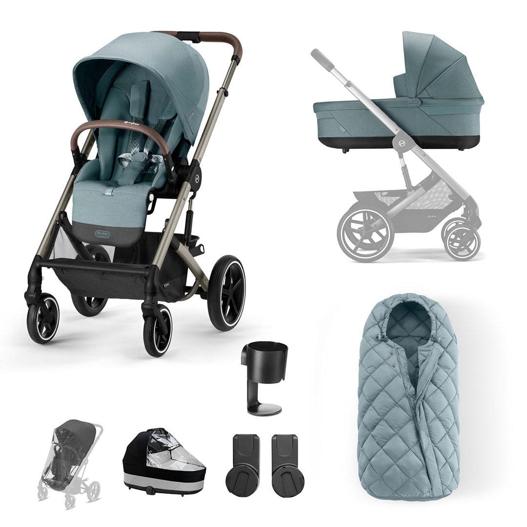 CYBEX Balios S Lux Essential Bundle - Sky Blue-Stroller Bundles-Sky Blue-SNOGGA Footmuff- Natural Baby Shower